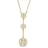 Gold Finish Sterling Silver Micropave Three Circle Drop Necklace with Simulated Diamonds on 16