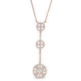 Rose Gold Finish Sterling Silver Micropave Three Circle Drop Necklace with Simulated Diamonds on 16
