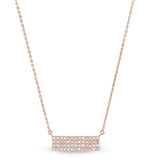 Rose Gold Finish Sterling Silver Micropave Four Row Bar Necklace with Simulated Diamonds on 16