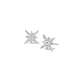 Platinum Finish Sterling Silver Micropave Starburst Earrings with Simulated Diamonds