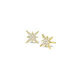 Gold Finish Sterling Silver Micropave Starburst Earrings with Simulated Diamonds