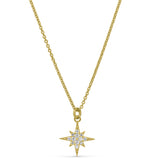 Gold Finish Sterling Silver Micropave Starburst Pendant with Simulated Diamonds on 16