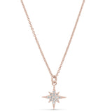Rose Gold Finish Sterling Silver Micropave Starburst Pendant with Simulated Diamonds on 16