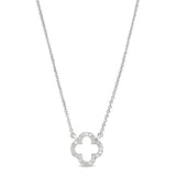 Platinum Finish Sterling Silver Micropave Open Clover Necklace with Simulated Diamonds on 16