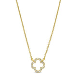 Gold Finish Sterling Silver Micropave Open Clover Necklace with Simulated Diamonds on 16