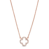 Rose Gold Finish Sterling Silver Micropave Open Clover Necklace with Simulated Diamonds on 16