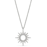 Platinum Finish Sterling Silver Micropave Open Starburst Pendant with Simulated Diamonds on 16