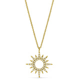 Gold Finish Sterling Silver Micropave Open Starburst Pendant with Simulated Diamonds on 16