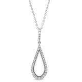 Platinum Finish Sterling Silver Micropave Teardrop Pendant with Simulated Diamonds on 18