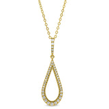 Gold Finish Sterling Silver Micropave Teardrop Pendant with Simulated Diamonds on 18