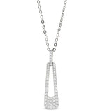 Platinum Finish Sterling Silver Micropave Door Knocker Pendant with Simulated Diamonds on 18
