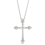 Platinum Finish Sterling Silver Micropave Fancy Cross Pendant with Simulated Diamonds on 16