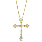 Gold Finish Sterling Silver Micropave Fancy Cross Pendant with Simulated Diamonds on 16