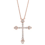 Rose Gold Finish Sterling Silver Micropave Fancy Cross Pendant with Simulated Diamonds on 16