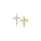 Gold Finish Sterling Silver Cross Earrings with Simulated Diamonds