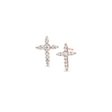 Rose Gold Finish Sterling Silver Cross Earrings with Simulated Diamonds