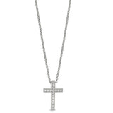 Platinum Finish Sterling Silver Micropave Cross Pendant with Simulated Diamonds on 16