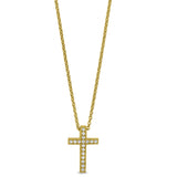 Gold Finish Sterling Silver Micropave Cross Pendant with Simulated Diamonds on 16
