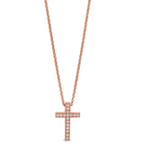 Rose Gold Finish Sterling Silver Micropave Cross Pendant with Simulated Diamonds on 16