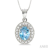 8x6 MM Oval Cut Aquamarine and 1/3 Ctw Round Cut Diamond Pendant in 14K White Gold with Chain