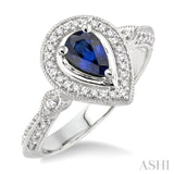 6x4 MM Pear Shape Sapphire and 1/6 Ctw Round Cut Diamond Ring in 14K White Gold
