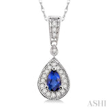 6x4 MM Pear Shape Sapphire and 1/6 Ctw Round Cut Diamond Pendant in 14K White Gold with Chain