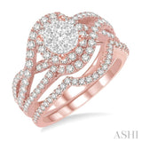 1 1/4 Ctw Diamond Lovebright Wedding Set with 1 Ctw Engagement Ring and 1/5 Ctw Wedding Band in 14K Rose and White Gold