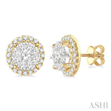 2 Ctw Lovebright Round Cut Diamond Earrings in 14K Yellow and White Gold