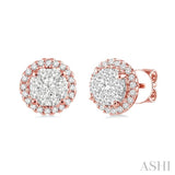 1/2 Ctw Lovebright Round Cut Diamond Earrings in 14K Rose and White Gold