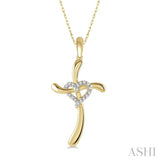 1/20 Ctw Heart Entangled Cross Charm Round Cut Diamond Pendant With Chain in 10K Yellow Gold
