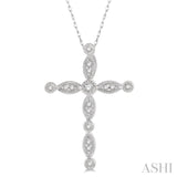 1/10 Ctw Marquise & Circular Mount Cross Charm Round Cut Diamond Pendant With Chain in 10K White Gold