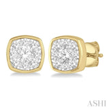 1/3 ctw Cushion Shape Round Cut Diamond Lovebright  Bezel Stud Earring in 14K Yellow and White Gold