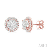 1 1/2 Ctw Lovebright Round Cut Diamond Earrings in 14K Rose and White Gold
