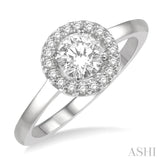 1/10 Ctw Round Cut Diamond Halo Semi Mount Engagement Ring in 14K White Gold
