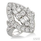 2 Ctw Baguette and Round Cut Traditional Diamond Ring in 18K White Gold