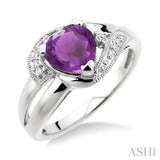 7x7 MM Heart Shape Amethyst and 1/20 Ctw Single Cut Diamond Ring in Sterling Silver