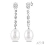 1/4 ctw Round Cut Diamond and 11x8.5MM Cultured Pearls Drop Hanging Lovebright Earring in 14K White Gold