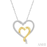 1/6 Ctw Two Tone Twin Heart Round Cut Diamond Pendant With Chain in 10K White and Yellow Gold