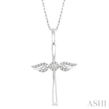1/10 Ctw Angel Wing Round Cut Diamond Cross Pendant With Chain in 10K White Gold