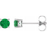 14K White Gold 4 mm Natural Emerald Earrings