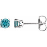 14K White Gold 4 mm Natural Blue Zircon Earrings