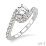 3/4 Ctw Diamond Engagement Ring with 3/8 Ct Round Cut Center Stone in 14K White Gold
