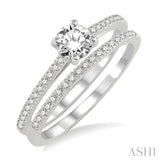 5/8 Ctw Diamond Wedding Set with 1/2 Ctw Round Cut Engagement Ring and 1/10 Ctw Wedding Band in 14K White Gold