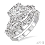 3/4 Ctw Diamond Wedding Set with 3/4 Ctw Princess Cut Engagement Ring and 1/10 Ctw Wedding Band in 14K White Gold