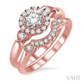 1/2 Ctw Diamond Wedding Set with 1/2 Ctw Round Cut Engagement Ring and 1/10 Ctw Wedding Band in 14K Rose Gold