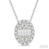 1/4 Ctw Oval Mount Baguette and Round Cut Diamond Pendant With Chain in 14K White Gold