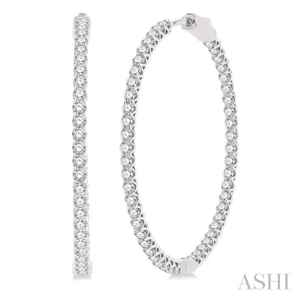 4 ctw Inside-Out Round Cut Diamond 1 1/2 Inch Hoop Earrings in 14K White Gold