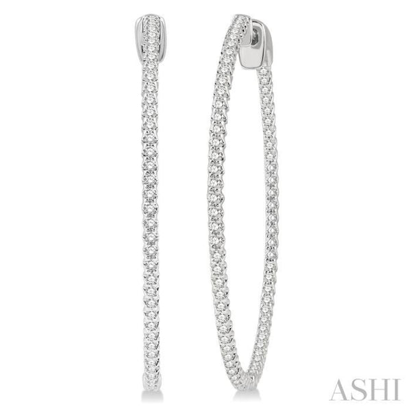 1 ctw Inside-Out Round Cut Diamond 1 1/2 Inch Hoop Earrings in 14K White Gold