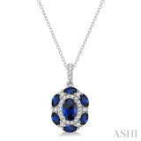1/6 Ctw Oval 6x4 MM & Marquise 4x2 MM Sapphire and Round Cut Diamond Precious Pendant With Chain in 14K White Gold