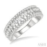 3/4 Ctw Baguette and Round Cut Diamond Fashion Band in 14K White Gold